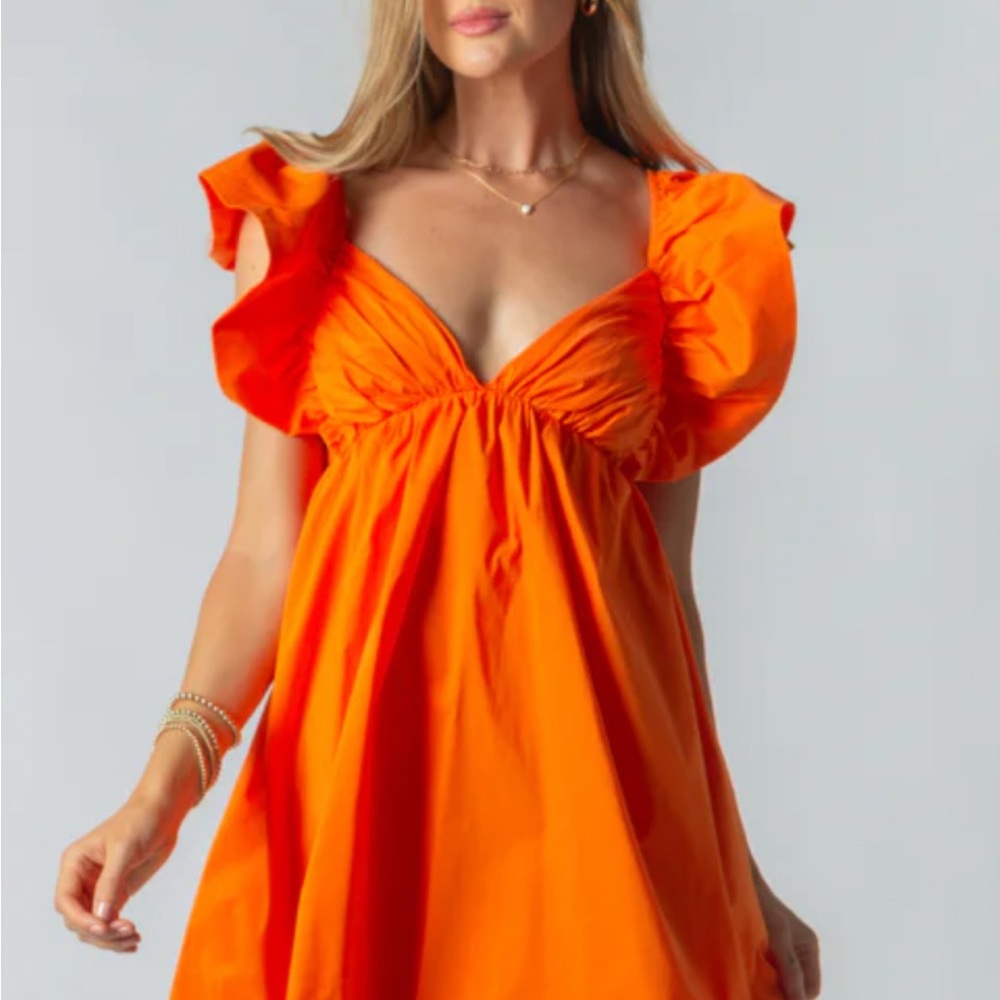 Day + Moon Orange Ruffled Women's Dress WORN ONCE!